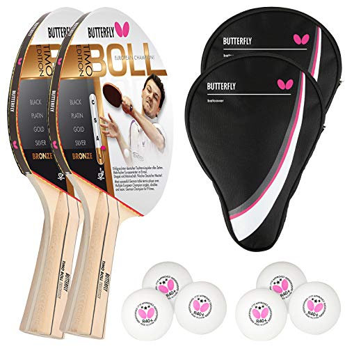 Butterfly Timo Boll Bronze 2 x Tischtennisschläger + 2 x Tischtennishülle Drive Case + 2 x 3*** ITTF R40+ Tischtennisbälle | Tischtennisschlägerset | Tischtennis Hobby Set