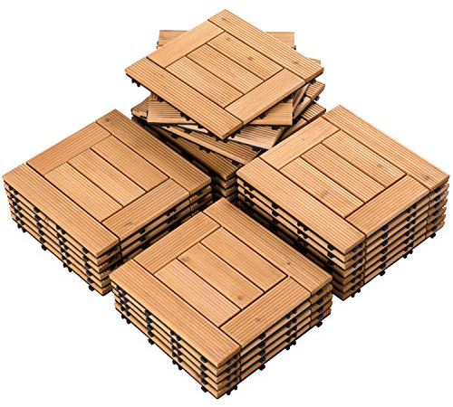 Yaheetech Suelo de Madera 27 piezas para 2,6 m² Baldosas de Abeto 30 x 30 cm Piso Antideslizantes Terraza Piscina Jardín Patio Balcón Baño Madera 7 listones