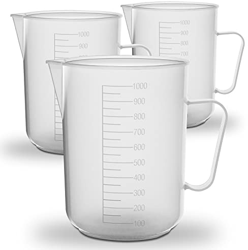 Triple Pack - RE-GEN 1000ml (1ltr) Clear Plastic Graduated Container Beaker Measuring Jugs – Ideal for Home, Kitchen, DIY, Laboratory, DIY, Arts & Crafts