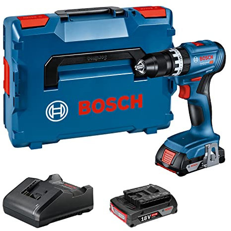 Bosch Professional Taladro de impacto inalámbrico GSB 18V-45 (velocidad de rotación de 1.900 RPM, incluye 2 baterías GBA 2.0Ah, cargador GAL 18V-20, L-BOXX)