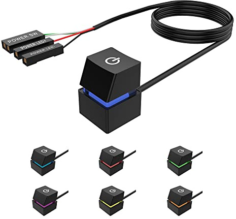 Bouton d'interrupteur d'alimentation pour PC,Bouton d'interrupteur d'ordinateur pour carte mère Bouton d'interrupteur d'alimentation externe avec câble d'extension de 2M,avec lumières LED (7 couleurs)