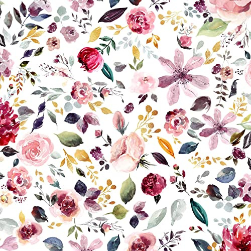 VmG-Store Tissu en jersey de coton à coudre - 1 m - Pas de mètre - Tissu pour enfants (Digital Flower Blanc JB090)