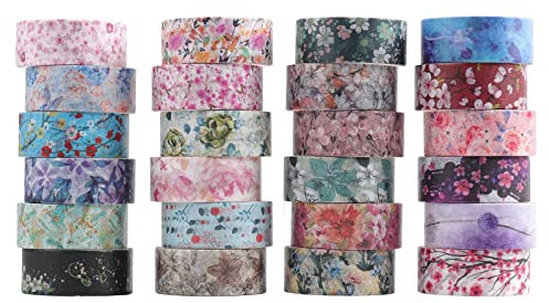 LGEGE 24 Rollen Floral Washi Tape Set, 15mm breit, Buntes Blumenmuster, Japanisches Masking Tape Dekor für Scrapbook,Bullet Journal,Gift Wrapping,DIY Craft (2m)