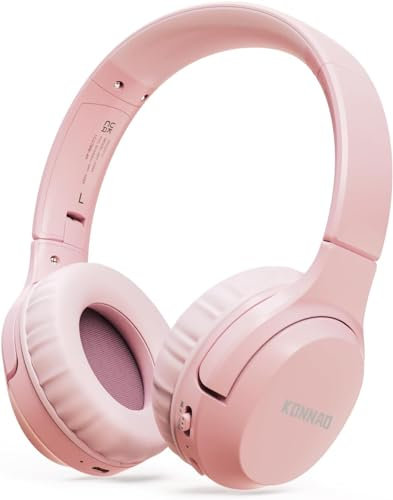 KONNAO Kids Headphones Wireless 60H, Foldable On Ear Headphone with MIC, Volume Limiter 85dB/94dB Wireless & Wired Headphones, Over-Ear Headphone for Kid Adult School Online Class Travel, Pink