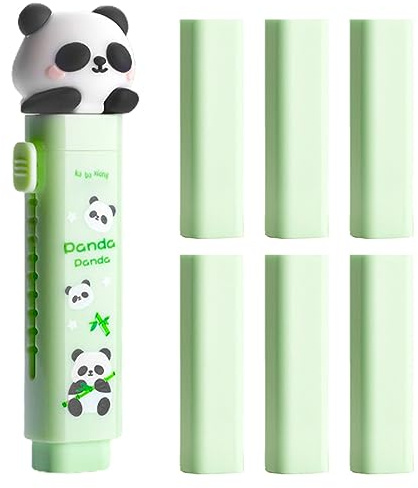 DDKY Gomma Stile Panda e Verde, 6 Gomme Di Ricarica, Gomme Da Cancellare Gomma Da Cancellare Gomma Kawaii Gomme Gomme Da Cancellare Bambini Per Scrivere Ufficio Da Disegno