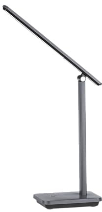 Eglo Lampe de table LED sans fil Iniesta, lumière de chevet dimmable et tactile, luminaire à poser pour bureau, rechargeable USB, plastique gris et noir, blanc chaud – froid