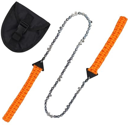 7WUNDERBAR Sierra de cadena de mano de acero al carbono con bolsa para cinturón, sierra de jardín, sierra de bolsillo, sierra de alambre, para camping, supervivencia, árbol de madera, corte de 65 cm