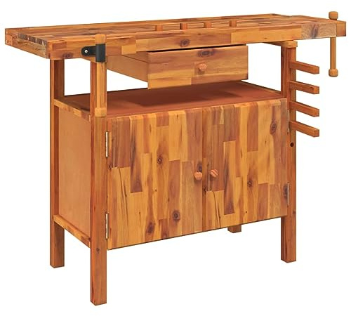 Willood Werkbank mit Schubladen Schraubstöcken 124x52x83 cm Akazienholz