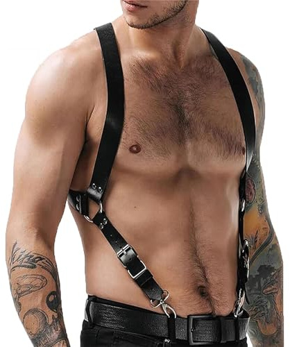 Fetisch Brustgurt für Männer - Leder Body Harness mit Verstellbarem Schultergurt und Tragegurt - Herren Bondage & Gay Harness