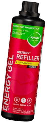 Squeezy Energy Gel Refiller (Zitrone & Koffein) 500 ml - Sport Energy Gel für schnelle & dauerhafte Energie bei maximaler Verträglichkeit beim Laufen, Radsport, Marathon & Co.