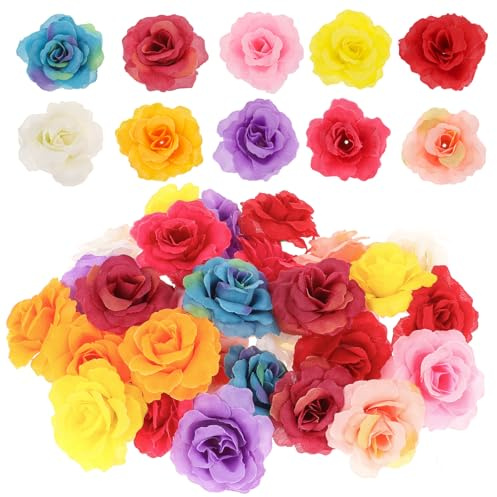30 Pcs Artificial Flowers Heads Peony Roses Artificial Flowers Decorative Small Fake Flowers, Mini Silk Flower Heads Fabric Flowers, Faux Fabric Flowers Wedding Home Birthday Decoration(10 Colors