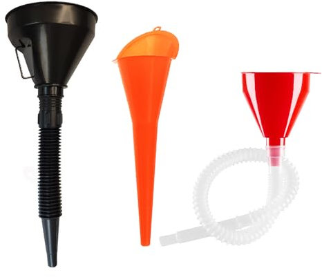 3Pcs Right Angle Flexible Plastic Funnel Set with Filter and Hose for Automotive and Motorcycle