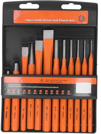 12PCS Roll Pin Punch Chisel Set, Hand Punches and Chisels, CR V Alloy Steel Removing Repair Tool DIY Tool, with Holder for Automotive, Watch Repair, Jewelry