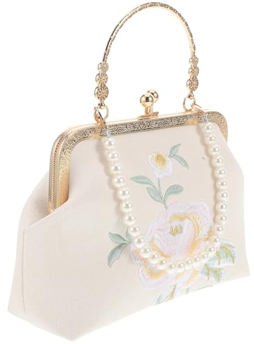 LIFKOME Vintage Abendtasche Mit Perlenkette Elegante Clutch Für Hochzeiten Und Partys Stilvolle Handtasche Für Damen Als Brautjungfern-handtasche Cremefarbenes Design