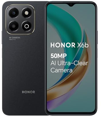 HONOR X6b Mobile Phone Unlocked, 6.56-Inch 90Hz Fullview Display, 4GB+128GB, 5200 mAh Long-lasting Battery, 50MP Triple Camera, Android, Midnight Black (Renewed)