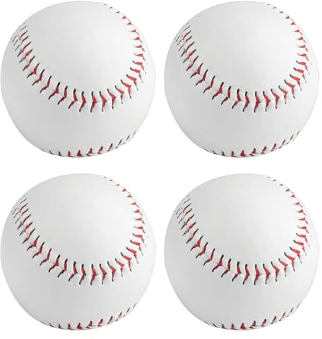 PanBeiQi 4 Stück Baseballs 9 Inch, Professionelle Handgenäht Baseballs, PU Basebälle, Hart Soft Weiche Gummikern Basebälle für Erwachsene, Jugendtraining, Baseballspiele, Training, Outdoor Ausrüstung