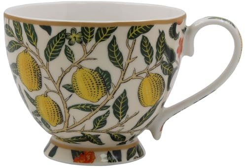 The Leonardo Collection William Morris Fruits Footed Mug for Hot Drinks | Fine China Printed Coffee Cups for Kitchen & Home | Reusable Tea and Coffee Mugs for Every Occasion & All Type of Drinks