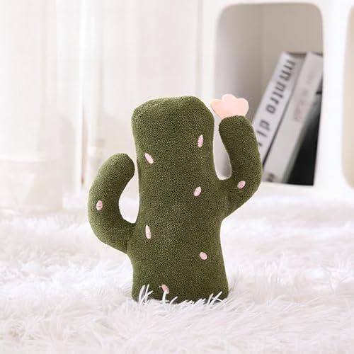 DAFORERAL Cactus Plush Toy for Cats, Interactive Sound and Crinkle Paper Plush Companion, Self-Play Chew and Snuggle Pillow for Cats (dark green)