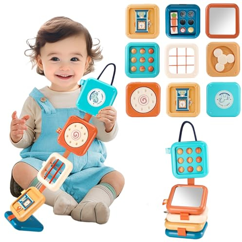 Quuylin Cube d'activité bébé, 8 en 1 Jouets Montessori, Sensoriels Enfant, Tableau Busy Board, Jouets de Voyage en Avion pour Enfants, Développement de l'éducation Apprentissage