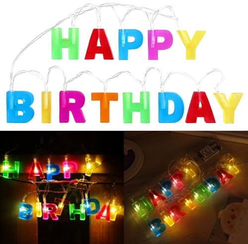 LIAVOP Happy Birthday Led, Batteriebetrieben, Happy Birthday Lichterkette Für Den Innenbereich, Weihnachten, Geburtstag, Party, Mehrfarbig