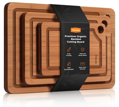 Bamboo Cutting Board for Kitchen, Knife-Friendly Wooden Cutting Boards Set 3-Piece with Juice Groove, Durable Chopping Boards for Meat, Vegetables, Fruits, Cheese – Multi-Purpose, Kitchen Gifts