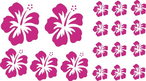 timalo XL Design Set in Pink 17 Stück Hibiskus Blüten Autoaufkleber Selbstklebende Blumen Bunte Sticker Outdoor, Wandtattoo & Fensterbild wählen Sie aus 32 Farben!