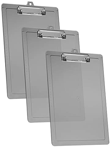 Acrimet 3 Pack Clipboard Letter Size A4 (13 3/8” x 9 7/16”) Low Profile Clip & Side Rulers, Durable Plastic for Office, School, Home Use - Clear Gray Color
