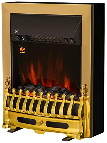 HOMCOM Camino Elettrico da Incasso o da Terra Potenza 1000W / 2000W in Plastica e Metallo 48.2 × 18.5 × 59.2cm Oro