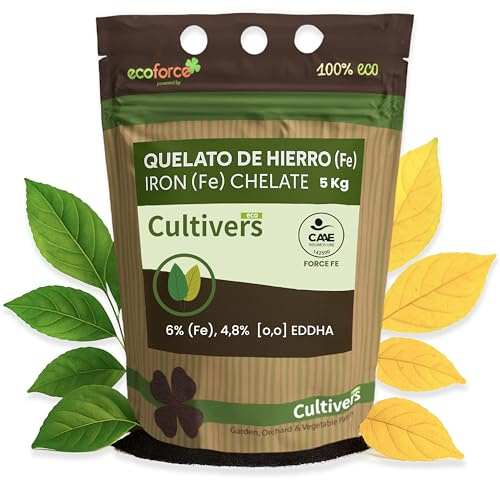 CULTIVERS Quelato de Hierro Ecológico 5 kg | Abono soluble con Hierro Fe-EDDHA 6% (orto-orto 4,8%) para Plantas y Cultivos en Suelos con Baja Disponibilidad de Hierro