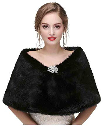 Yfe Women's Shawls Wraps Wedding Fur Stole Shrug Cape For Women 1920 Scarf Capelet (Black)