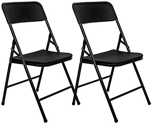 AMANKA 2er Set Klappstuhl Rattan Optik Schwarz - Gartenstuhl Klappbar - Faltbarer Balkonstuhl - Campingstuhl Wetterfest Stabil Faltbar Platzsparend - Kunststoff mit Stahlrahmen - Belastbar bis 150 kg