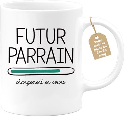 quotedazur Café-Croissant - Mug Personnalisable Texte Photo Tasse Cadeau Original Humour Noël Futur Parrain 2026 Chargement En Cours - Blanc/Céramique
