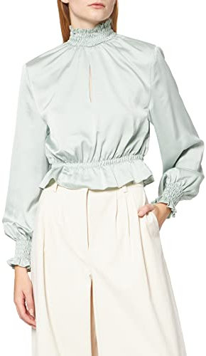 NA-KD Blusa con Hombros Acolchados para Mujer, Verde, 44