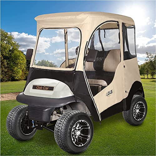 10L0L Deluxe Driving Enclosure for 2 Passenger Club Car Precedent, Onward & Tempo, 600D Heavy Duty Golf Cart Rain Cover(Black/Transparent)