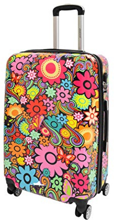 A1 FASHION GOODS 4 Rad Koffer Mehrfarbige Blume Druck PC Hartschale Gepäck Leichte Reisetaschen Orchidee, blau/lila, Medium | 66x44x26cm/ 3.60KG, 68L/12L, Koffer