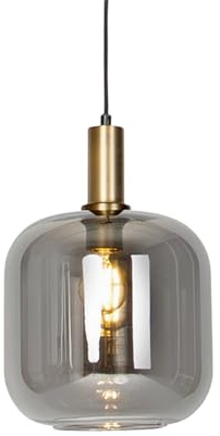 Qazqa Design Pendelleuchte, Pendellampe - Zuzanna - Schwarz mit Rauchglas, Rund, 25cm, Ideal als Wohnzimmerlampe