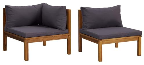 vidaXL Akazienholz Massiv Gartenmöbel 2-TLG. mit Dunkelgrauen Kissen Mittelsofa Ecksofa Sofa Lounge Sitzgruppe Garten Garnitur Gartenset Gartensofa
