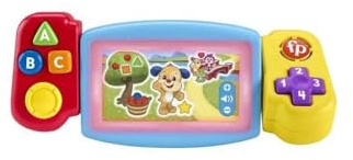 Fisher-Price Lernspaß Spielkonsole - Kinderspielzeug mit Lichtern, Geräuschen und Lernliedern, Spielzeug für Feinmotorik, Zahlen, Farben und Formen lernen, Version: Französisch, HNL50