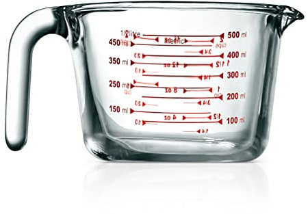 NutriChef Messbecher aus Borosilikatglas mit individueller Aufkleberskala, 500 ml, geeignet für Mikrowelle und Gefrierschrank, ofen- und spülmaschinenfest