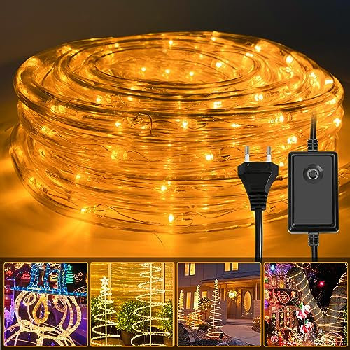 Sonnewelt LED tubo Iuminoso exterior 10M 240LED, 8 modos guirnalda luminosa exterior, LED manguera tira IP44, guirnalda LED para decoración interior y Navidad, cumpleaños, boda, amarillo