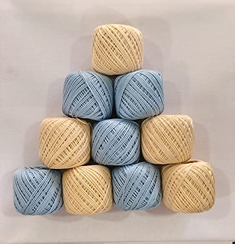 ELEXIQ Crochet Cotton Thread Yarn for Knitting and Craft Making Combo Pack of 10 Roll (Multicolour) (Skay + Creamy)