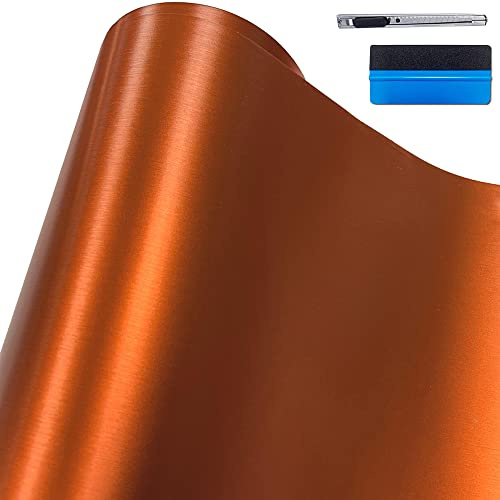 NewL Lámina de Vinilo metálico de Acero Inoxidable Cepillado Mate, 30 cm x 150 cm, Color Naranja Cepillado para Coche, lámina Adhesiva para Motor, portátil, Muebles | Satinado textura cepillada, 30x150 cm, incluye herramienta instalación, autoadhesivo, canales liberación aire, para coches