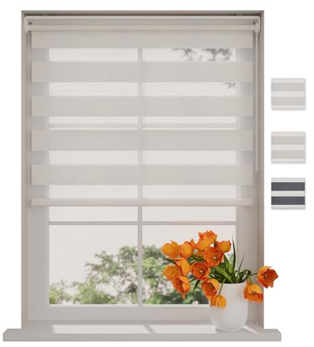 DTCH® Doppelrollo klemmfix ohne Bohren 70 x 150 cm (BxH) Leinen lichtdurchlässig, fensterrollo innen ohne Bohren, rollos für Fenster, Rollo 70 cm breit, Duo Rollo, klemmrollo, klemmfix-doppelrollo