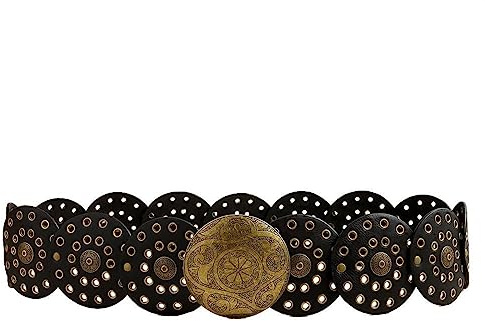 LIUZHIPENG Breiter Scheibengürtel für Damen, hohles Leder, runder Taillengürtel mit Metall, Vintage-Westergürtel, braun, Einheitsgröße
