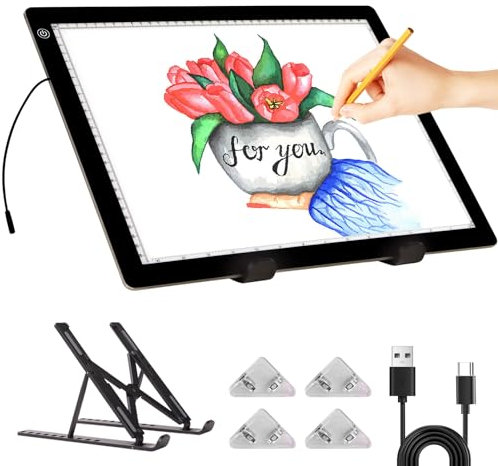 TSOCOS Leuchttisch A3, Diamond Painting Leuchttisch mit Ständer, 4800 Lux Stufenlos Dimmbare 3 Stufen Helligkeit Leuchtplatte, Ultra-Thin LED Light Pad für Diamond Painting Zubehör