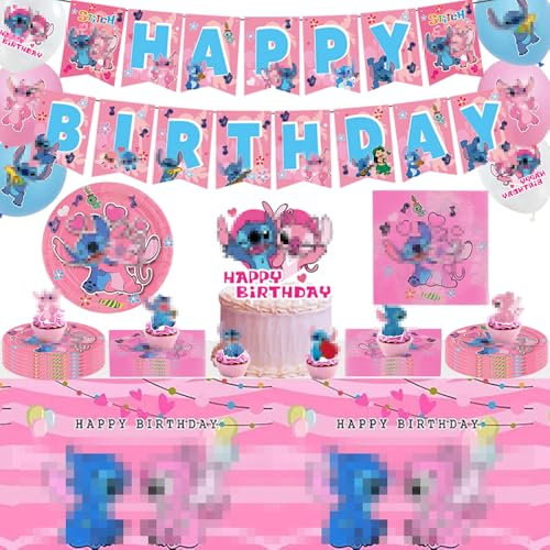 Ptydecta Geburtstagsdeko Partyzubehörsets Geburtstag party set Teller Ballon Banner Serviette Tischdecke Happy Birthday Tortendeko,Geeignet für 10 Personen (A)
