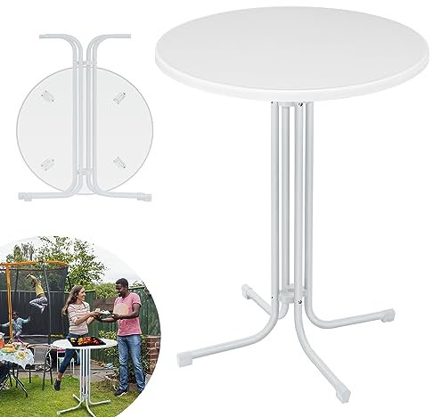 YRHome Ø 80 cm Stehtisch klappbar Bistrotisch Outdoor Klapptisch Gastronomie Bartische Gartentisch Stehtische Rund Partytisch Biertisch Hitzebeständig Stabil mit Verstellbare Fußmatte, Weiß