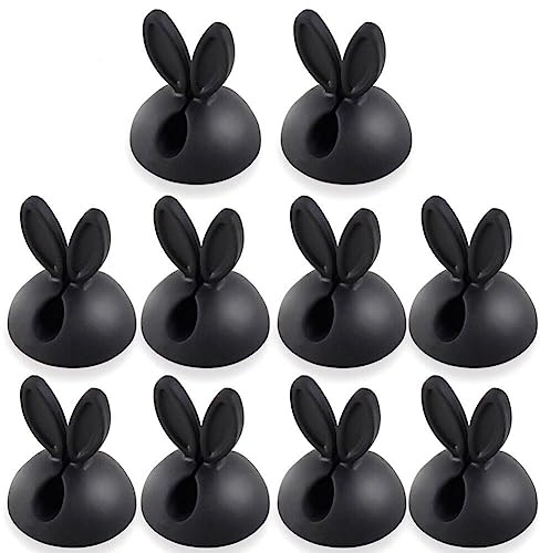 Wudaizhi Rabbit Cable Clips 10pcs Desktop Cute Bunny Cable Holders Cable Management Adhesive Drop Wire Holder for Office Table Desk Wall Car