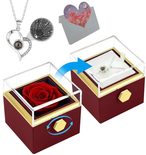 Preserved Rose Gifts For Her, Eternal Rose Box Reversible Rose Box With Necklace, Rose And Necklace Gift Box Romantic I Love You Necklace, For Mam, Women, Wife, Grandma (Red)