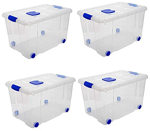 Acan Tradineur - Pack de 4 Cajas de Almacenamiento - Fabricado en plástico - Contenedor para almacenar Libros, ropa, mantas - N.º 4-35,7 x 59 x 40,5 cm - 55 Litros